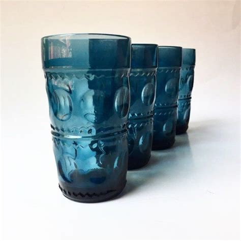 blue thumbprint glasses|vintage thumbprint drinking glasses.